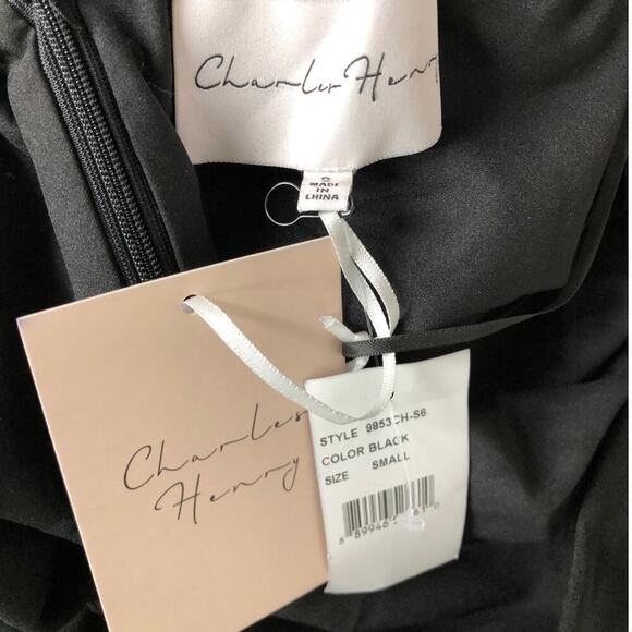 Charles Henry Off The Shoulder Dress Ruffle Shift Mini Black NWT Small - Picture 8 of 11